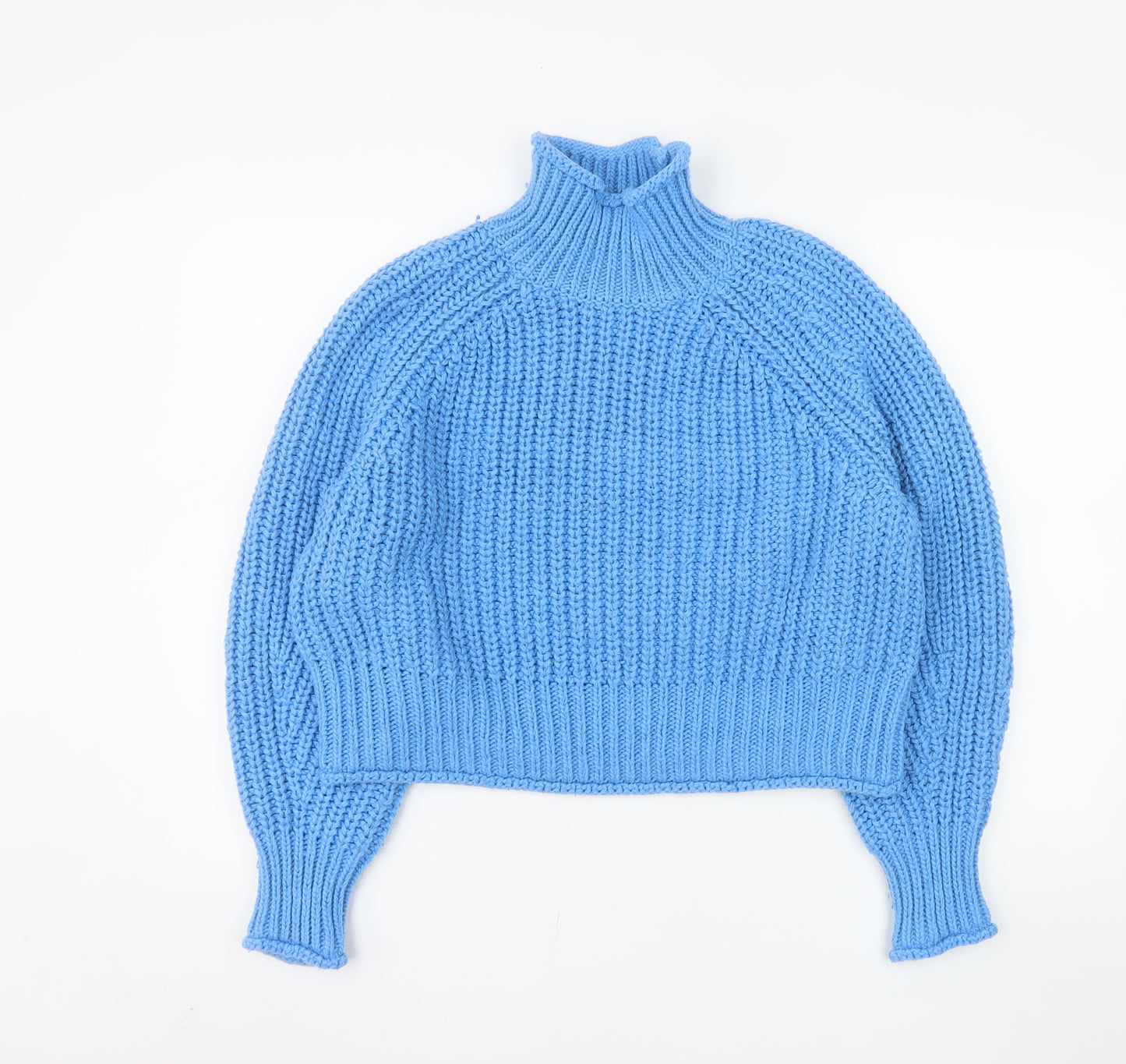 H&M Womens Blue Roll Neck Chunky-Knit Jumper Size 12