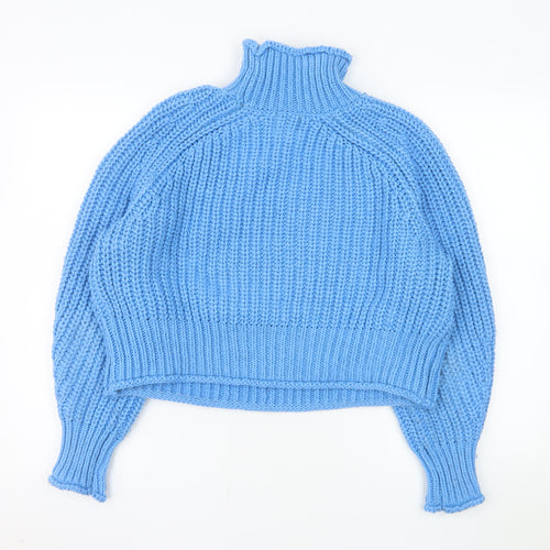 H&M Womens Blue Roll Neck Chunky-Knit Jumper Size 12