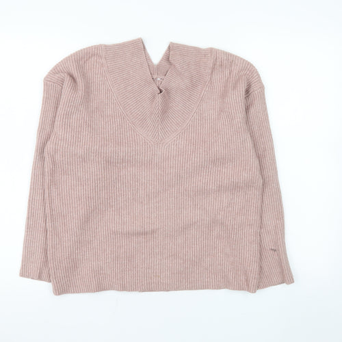 Next Womens Pink V-Neck Ribbed Knit Jumper Size 14