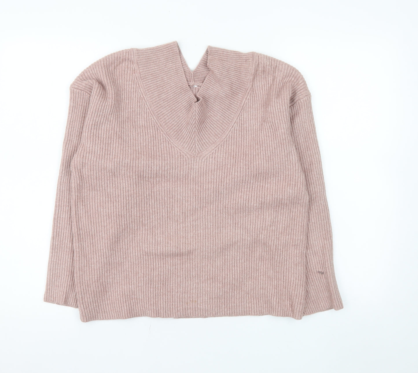 Next Womens Pink V-Neck Ribbed Knit Jumper Size 14
