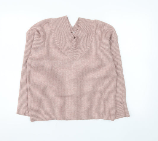 Next Womens Pink V-Neck Ribbed Knit Jumper Size 14