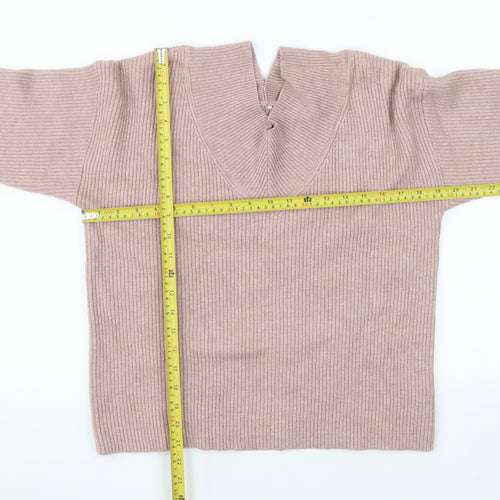 Next Womens Pink V-Neck Ribbed Knit Jumper Size 14