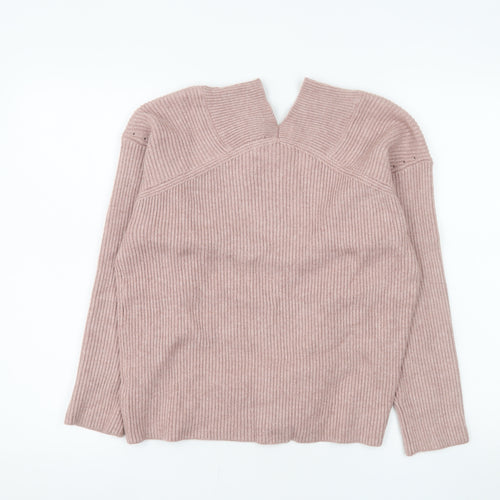 Next Womens Pink V-Neck Ribbed Knit Jumper Size 14