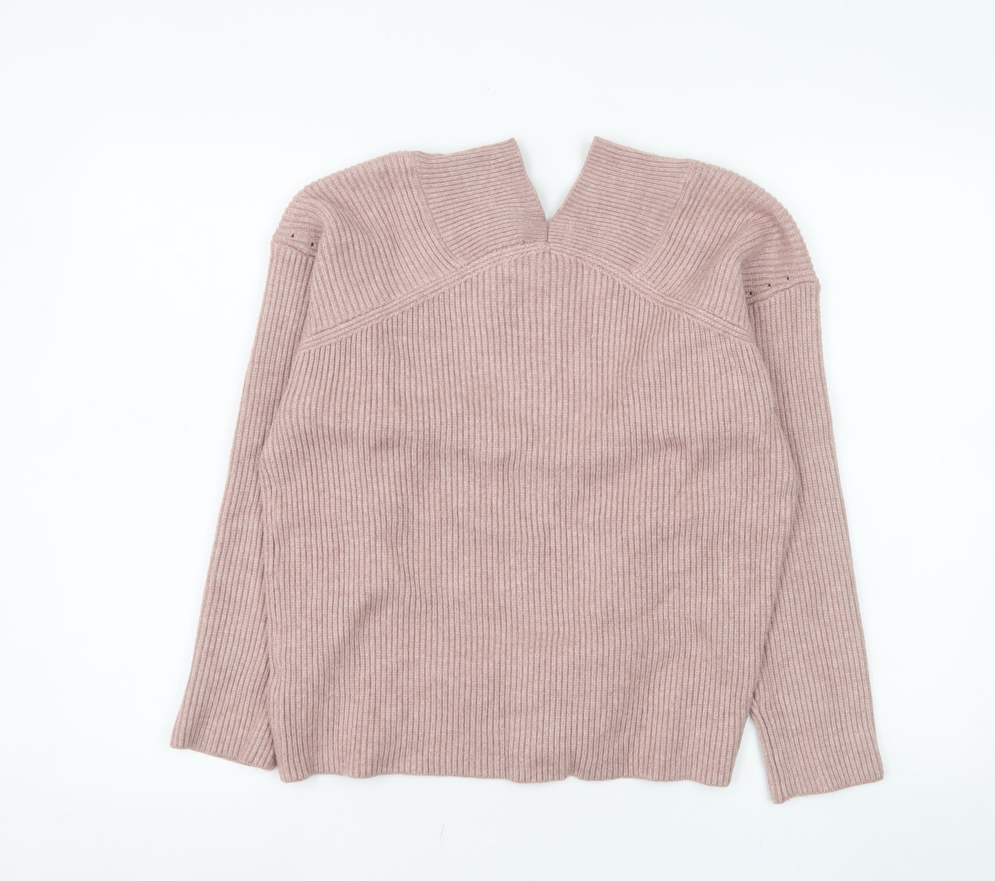 Next Womens Pink V-Neck Ribbed Knit Jumper Size 14