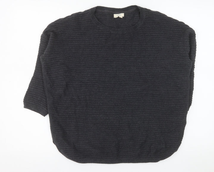Fat Face Women's Black Cotton Knit Relaxed Pullover Jumper Size 14