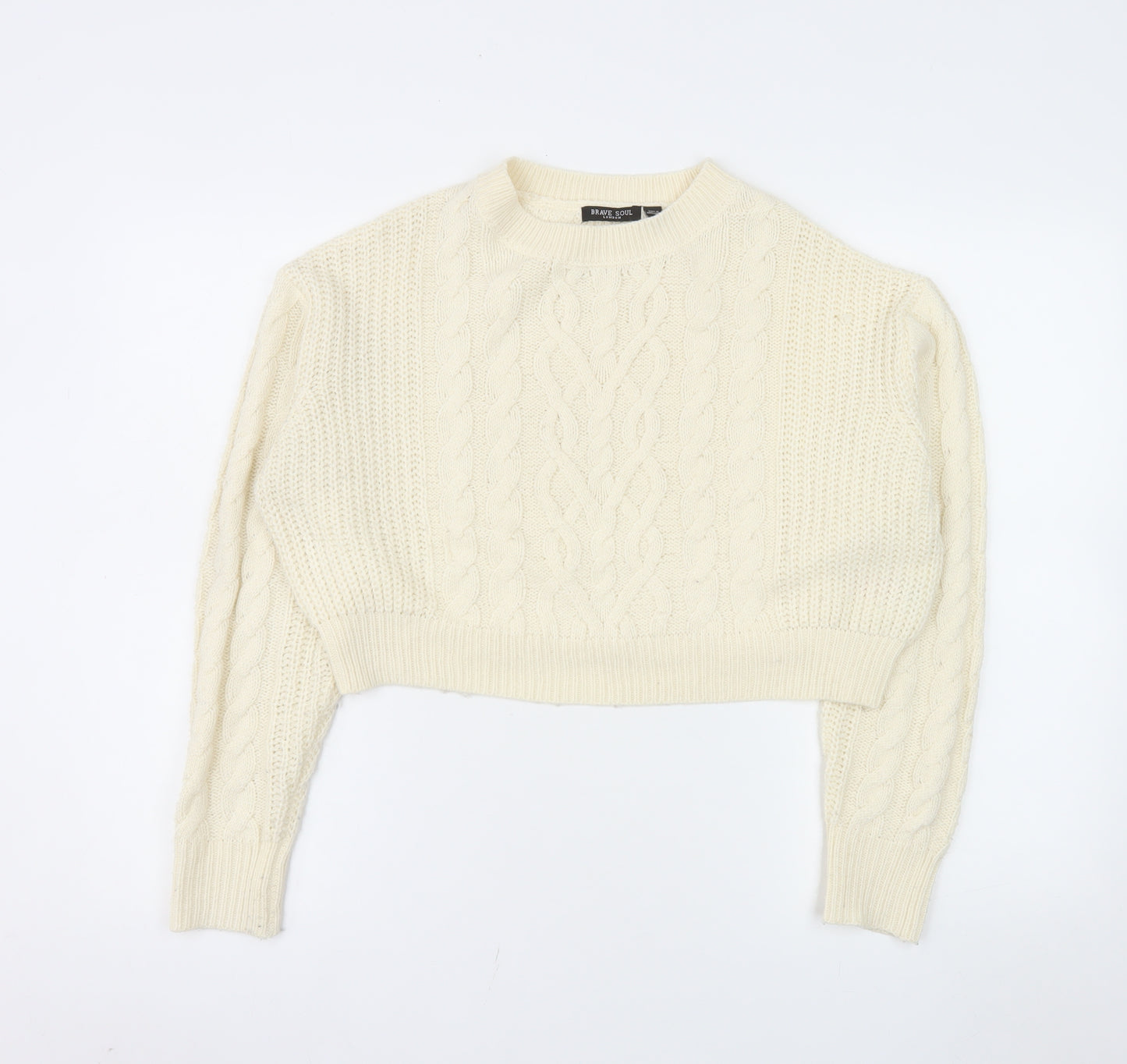 Brave Soul Women's Ivory Cable Knit Crew Neck Jumper Size 10