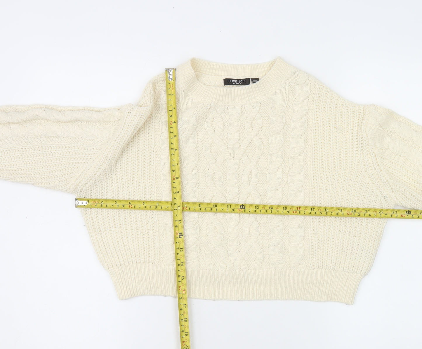 Brave Soul Women's Ivory Cable Knit Crew Neck Jumper Size 10