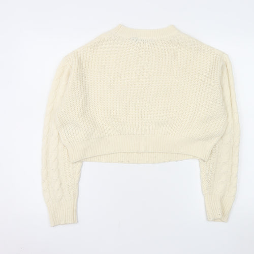 Brave Soul Women's Ivory Cable Knit Crew Neck Jumper Size 10