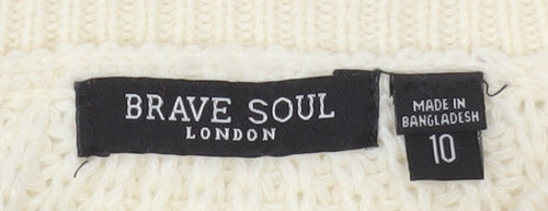 Brave Soul Women's Ivory Cable Knit Crew Neck Jumper Size 10