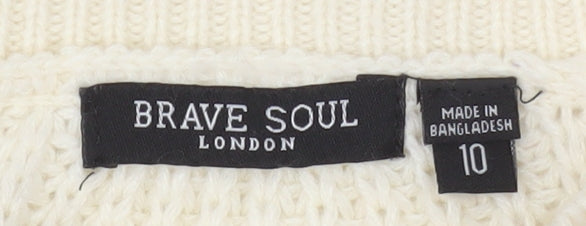 Brave Soul Women's Ivory Cable Knit Crew Neck Jumper Size 10