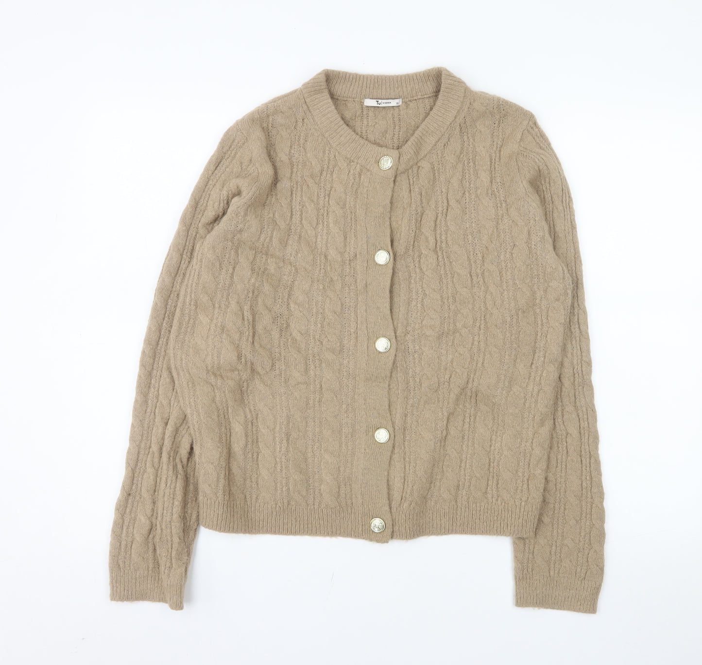 Tu Women’s Beige Cable-Knit Button Cardigan Size 10