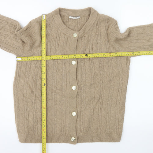 Tu Women’s Beige Cable-Knit Button Cardigan Size 10