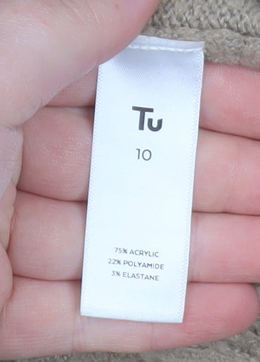 Tu Women’s Beige Cable-Knit Button Cardigan Size 10