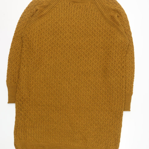 HEMA Women Brown Knit Jumper Dress M High Neck Long Sleeve
