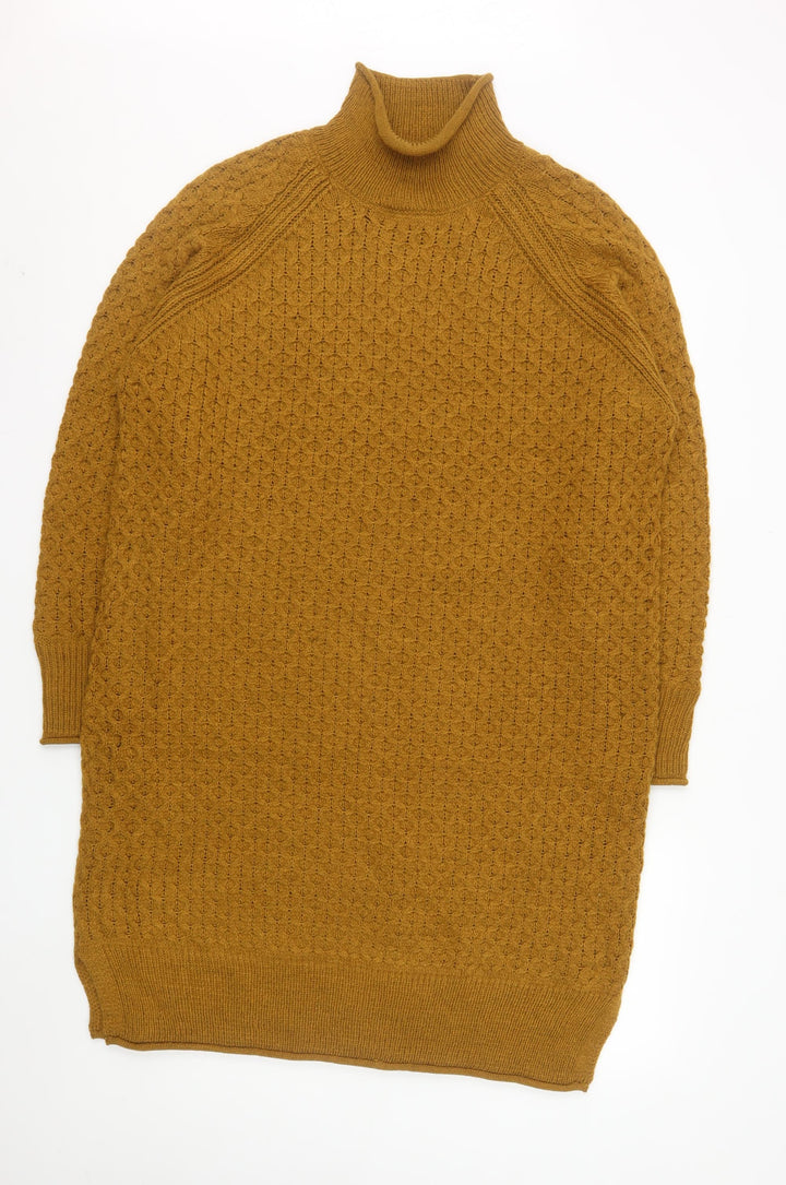 HEMA Women Brown Knit Jumper Dress M High Neck Long Sleeve