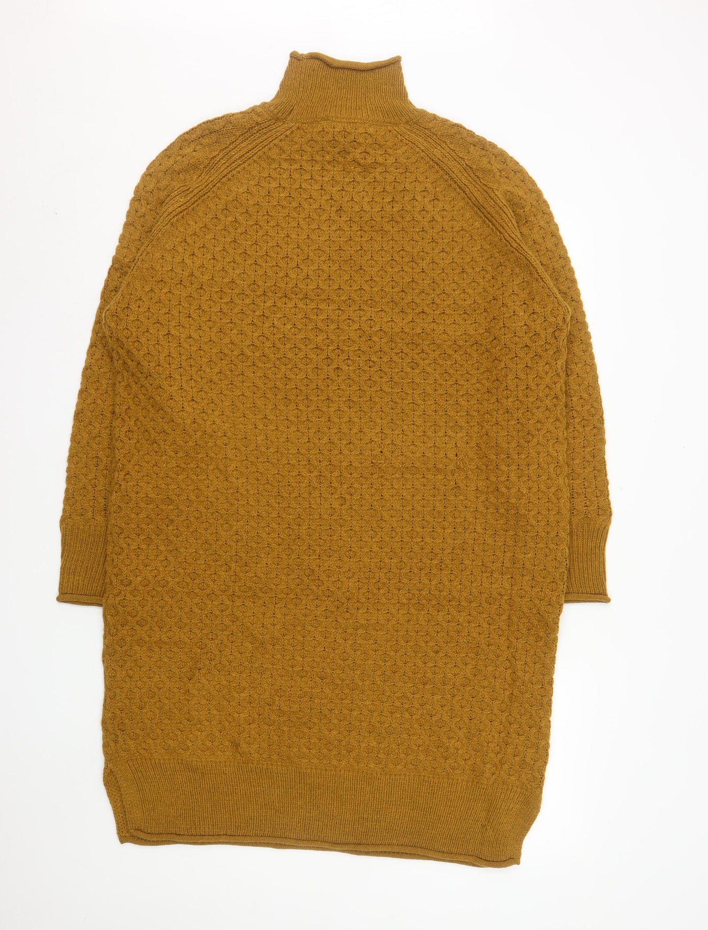 HEMA Women Brown Knit Jumper Dress M High Neck Long Sleeve