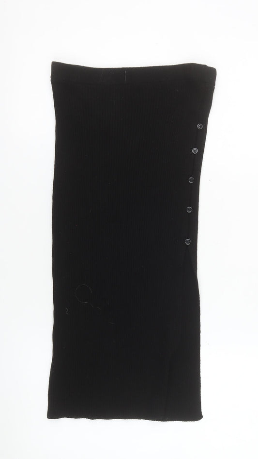 Boohoo Women's Black Ribbed Midi Button Pencil Skirt Size M