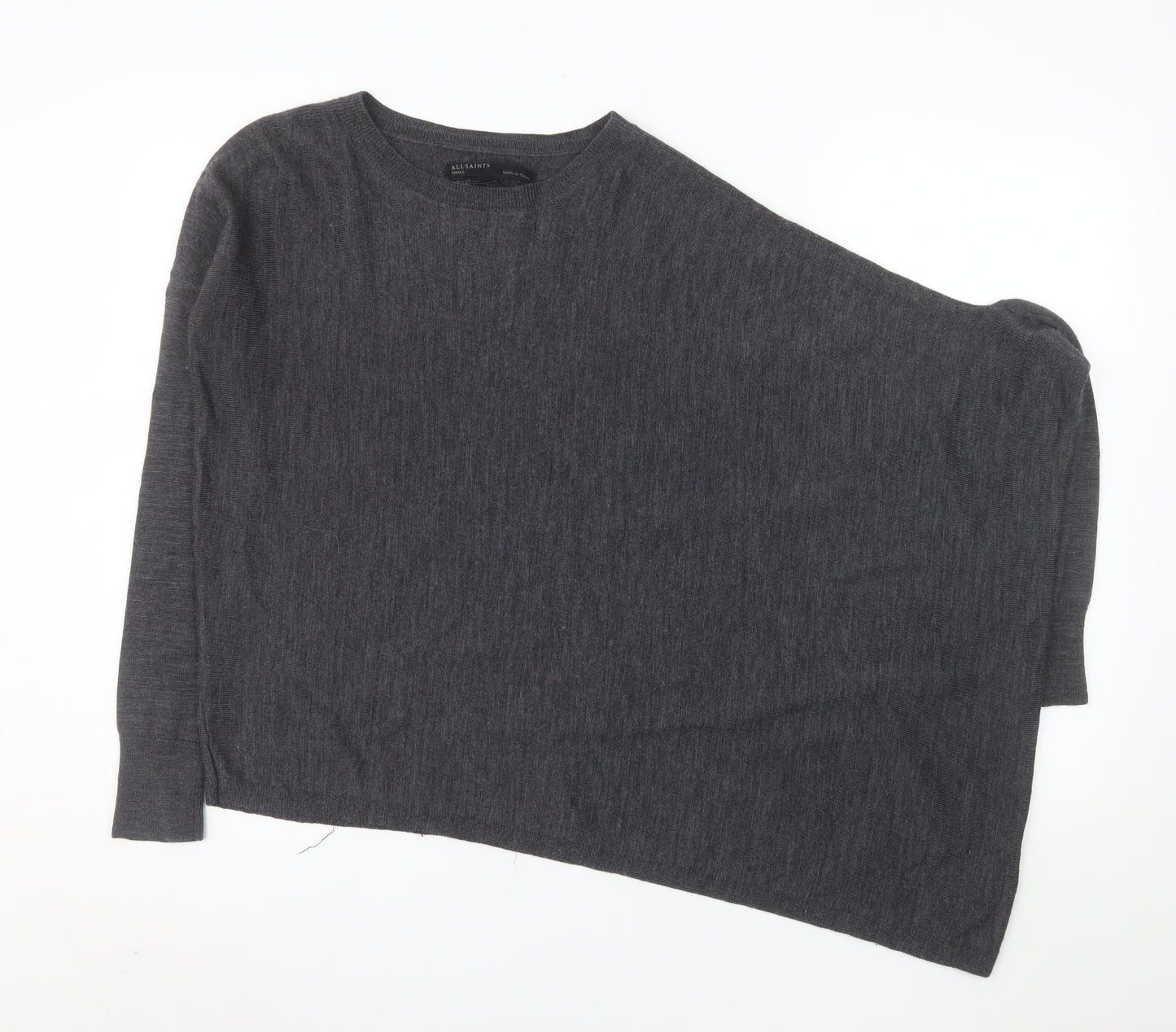 AllSaints Women’s Grey Merino Wool Asymmetrical Jumper Size S