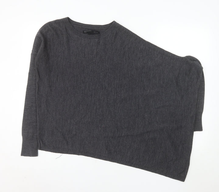 AllSaints Women’s Grey Merino Wool Asymmetrical Jumper Size S