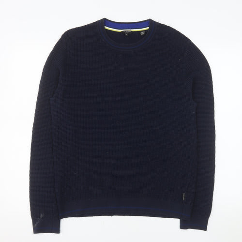 Ted Baker Men's Blue Cotton Waffle Knit Crew Neck Jumper Size L