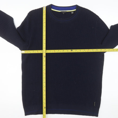 Ted Baker Men's Blue Cotton Waffle Knit Crew Neck Jumper Size L