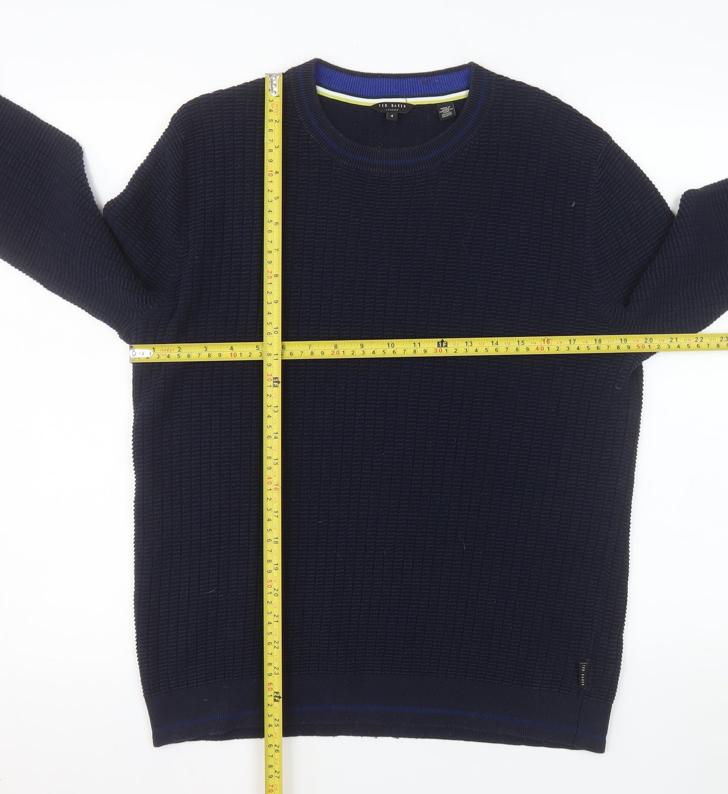 Ted Baker Men's Blue Cotton Waffle Knit Crew Neck Jumper Size L