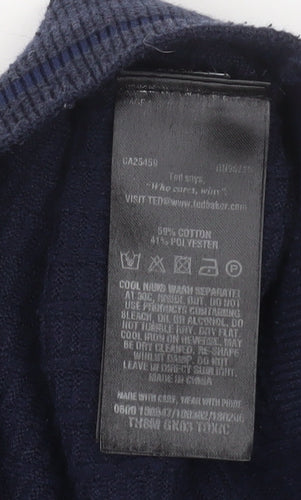 Ted Baker Men's Blue Cotton Waffle Knit Crew Neck Jumper Size L