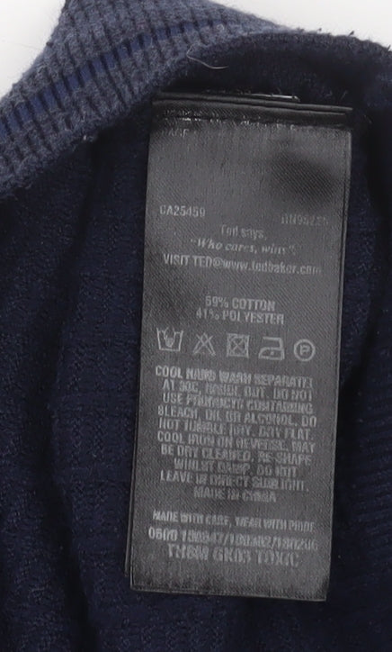 Ted Baker Men's Blue Cotton Waffle Knit Crew Neck Jumper Size L