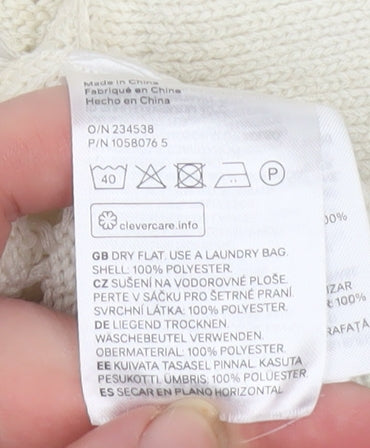 H&M Men Ivory Open-Knit Collared Short Sleeve Polo Jumper L