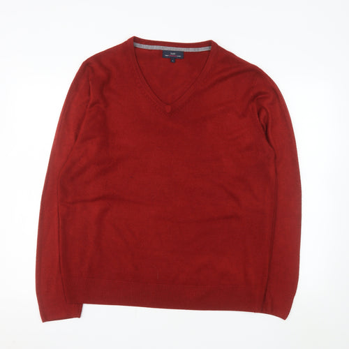 EAST Men's Red Acrylic V-Neck Pullover Jumper Size L