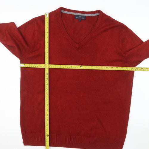 EAST Men's Red Acrylic V-Neck Pullover Jumper Size L