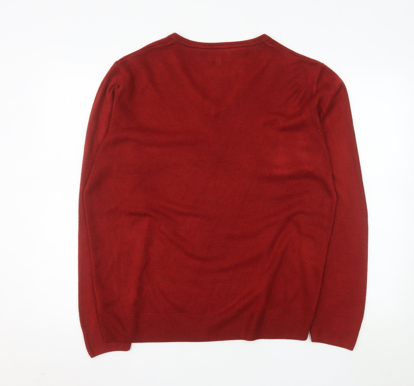 EAST Men's Red Acrylic V-Neck Pullover Jumper Size L