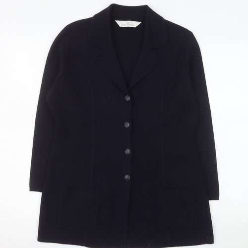 Marks and Spencer Women Black Wool Blend Mid-Length Blazer UK 14