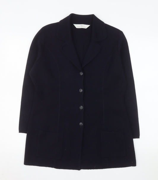 Marks and Spencer Women Black Wool Blend Mid-Length Blazer UK 14