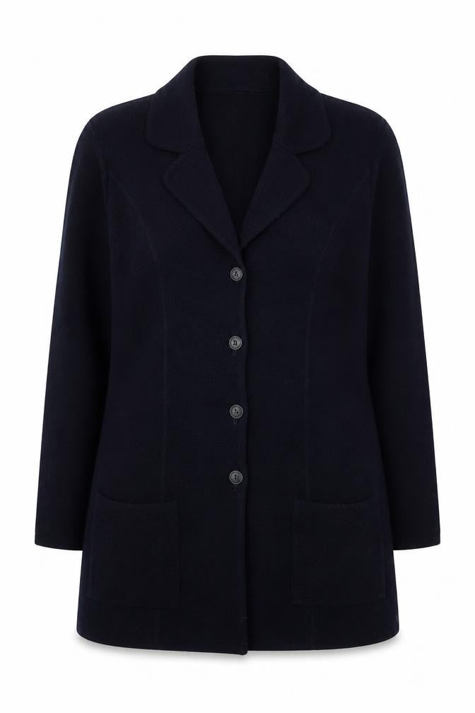 Front view of Marks & Spencer Women Black Wool Blend Mid-Length Blazer UK 14