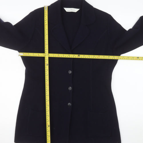 Marks and Spencer Women Black Wool Blend Mid-Length Blazer UK 14