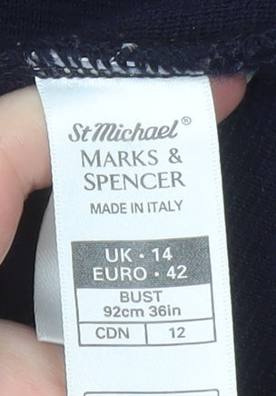 Marks and Spencer Women Black Wool Blend Mid-Length Blazer UK 14