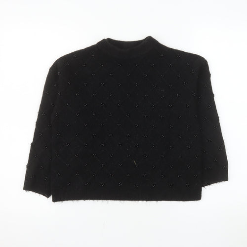 Marks and Spencer Womens Black Beaded Mock Neck Pullover Jumper Medium