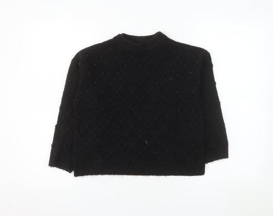 Marks and Spencer Womens Black Beaded Mock Neck Pullover Jumper Medium