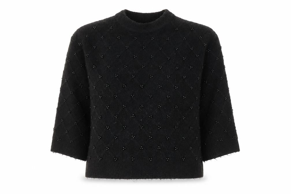Front view of Marks & Spencer women’s black beaded mock neck jumper medium
