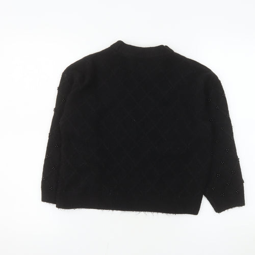 Marks and Spencer Womens Black Beaded Mock Neck Pullover Jumper Medium