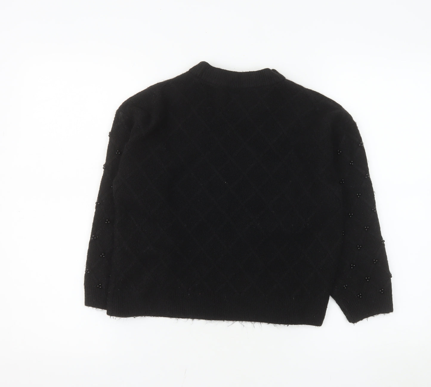 Marks and Spencer Womens Black Beaded Mock Neck Pullover Jumper Medium
