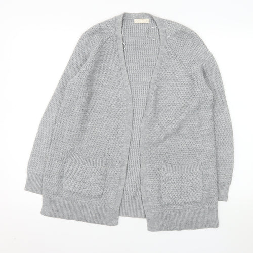 Fat Face Women Grey Cardigan Size 10 Knit Open Front Pockets