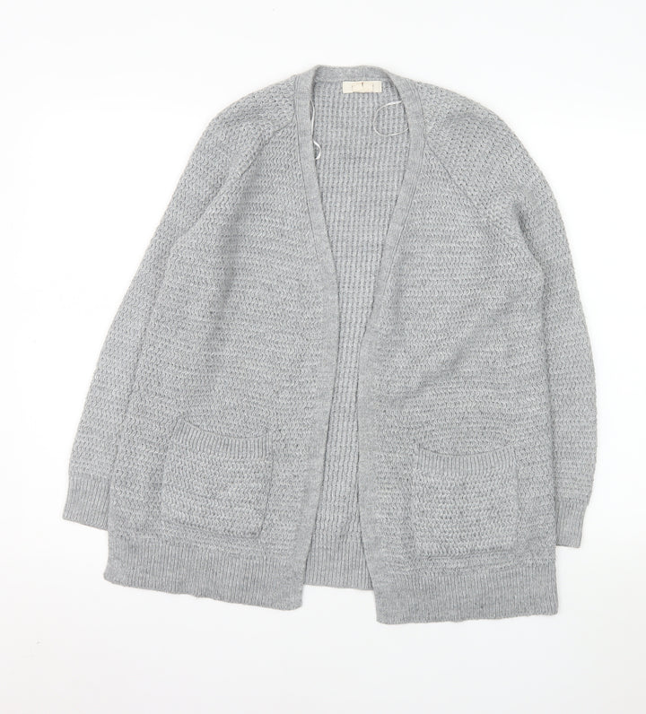 Fat Face Women Grey Cardigan Size 10 Knit Open Front Pockets