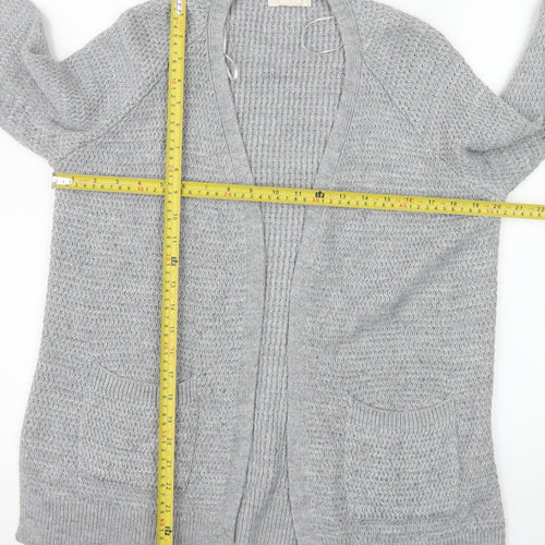 Fat Face Women Grey Cardigan Size 10 Knit Open Front Pockets