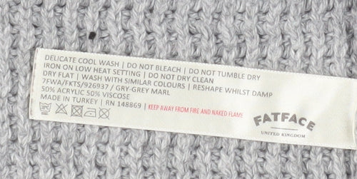 Fat Face Women Grey Cardigan Size 10 Knit Open Front Pockets