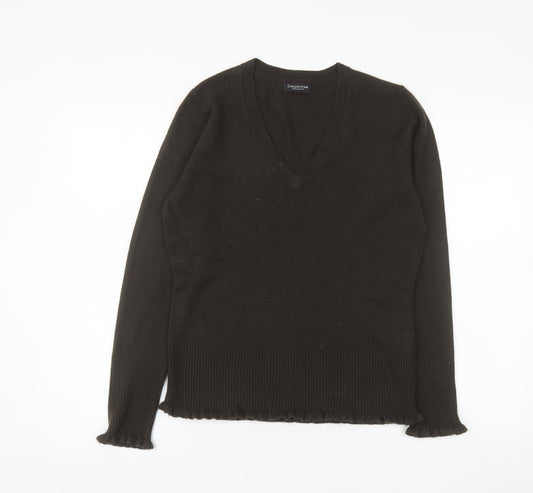 Debenhams Women Brown V-Neck Acrylic Jumper Size 12