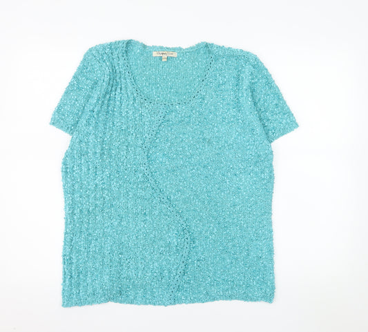 Elizabeth Scott Women’s Blue Knit Short Sleeve Pullover Jumper L