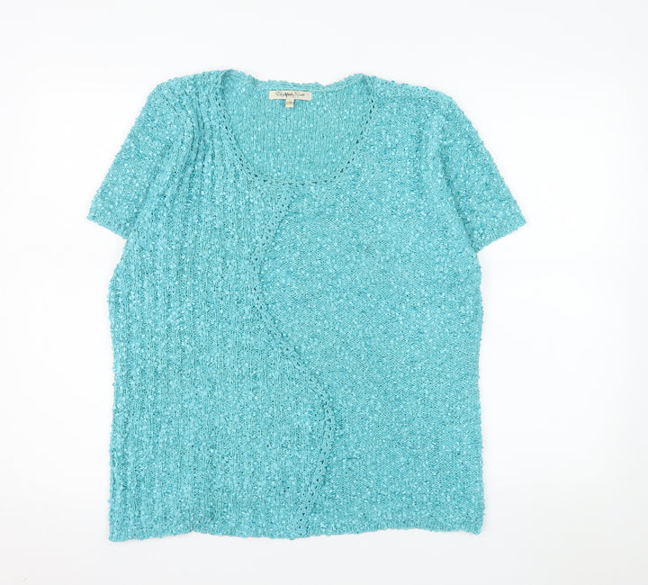 Elizabeth Scott Women’s Blue Knit Short Sleeve Pullover Jumper L