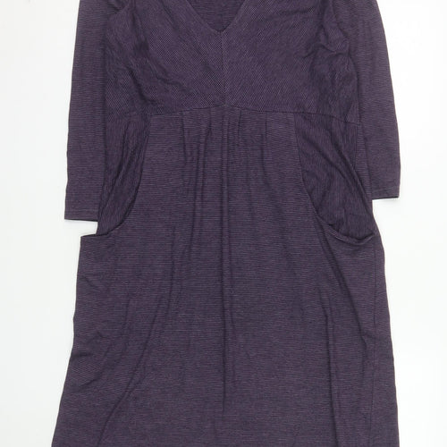 Kaliko Women’s Purple Striped Jersey V-Neck Shift Dress Size 14